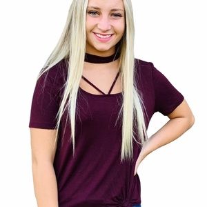 Charlotte Russe Choker Cut Out Top Burgundy Small